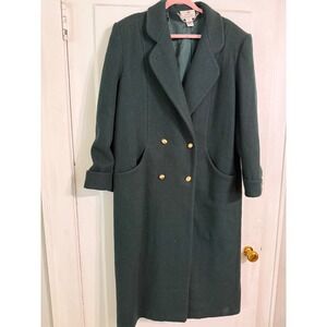 Vintage Worthington Essentials Green Wool Blend Double Breasted Overcoat 14